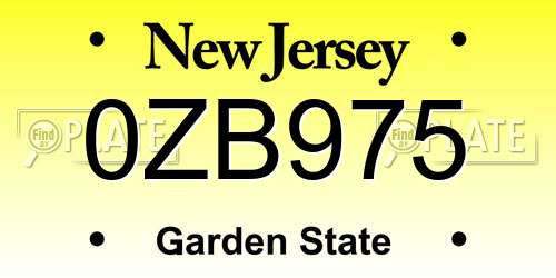 0ZB975 New Jersey License Plate