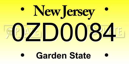 0ZD0084 New Jersey License Plate