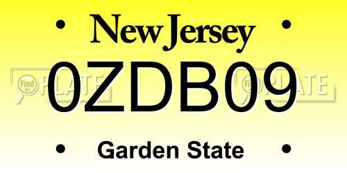 0ZDB09 New Jersey License Plate