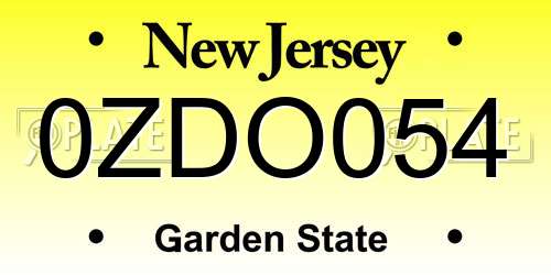 0ZDO054 New Jersey License Plate