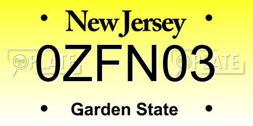 0ZFN03 New Jersey License Plate
