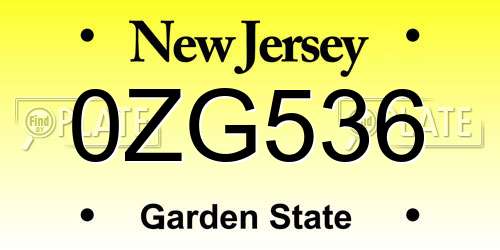 0ZG536 New Jersey License Plate