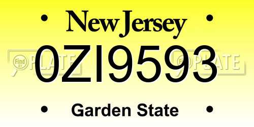 0ZI9593 New Jersey License Plate