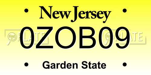 0ZOB09 New Jersey License Plate