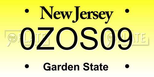 0ZOS09 New Jersey License Plate