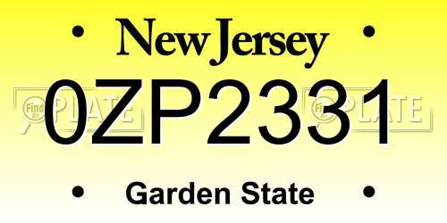 0ZP2331 New Jersey License Plate
