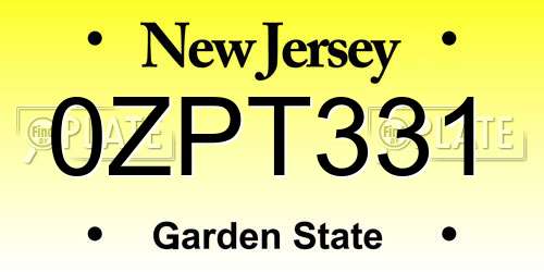 0ZPT331 New Jersey License Plate