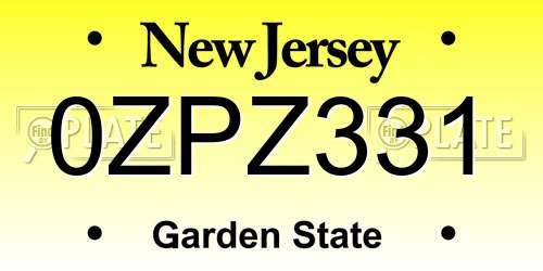 0ZPZ331 New Jersey License Plate