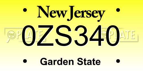 0ZS340 New Jersey License Plate