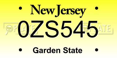 0ZS545 New Jersey License Plate