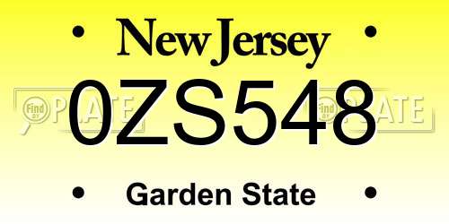 0ZS548 New Jersey License Plate