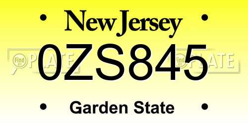 0ZS845 New Jersey License Plate