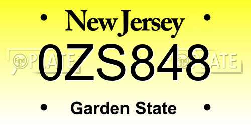 0ZS848 New Jersey License Plate