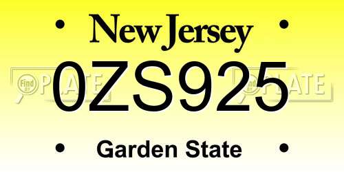 0ZS925 New Jersey License Plate
