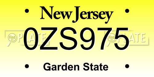0ZS975 New Jersey License Plate