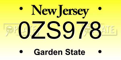0ZS978 New Jersey License Plate