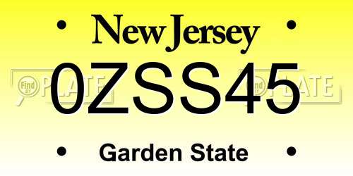 0ZSS45 New Jersey License Plate