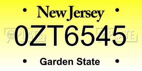 0ZT6545 New Jersey License Plate