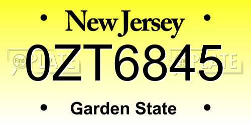 0ZT6845 New Jersey License Plate