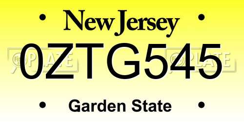 0ZTG545 New Jersey License Plate