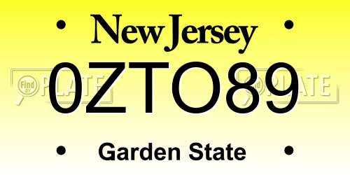 0ZTO89 New Jersey License Plate
