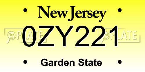 0ZY221 New Jersey License Plate