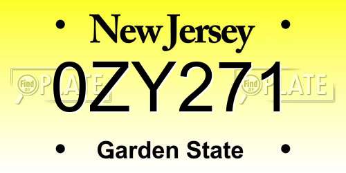 0ZY271 New Jersey License Plate