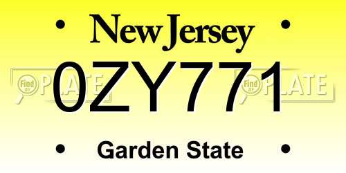 0ZY771 New Jersey License Plate