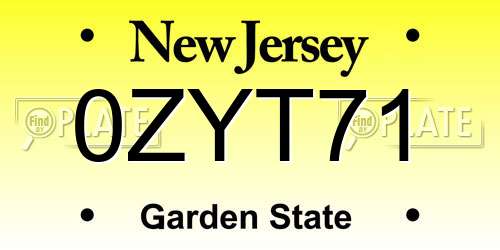 0ZYT71 New Jersey License Plate