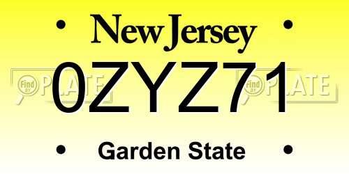 0ZYZ71 New Jersey License Plate