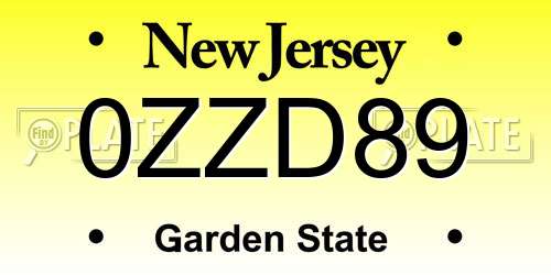 0ZZD89 New Jersey License Plate