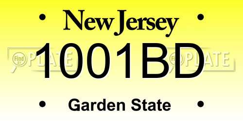 1001BD New Jersey License Plate