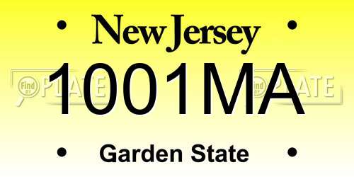1001MA New Jersey License Plate