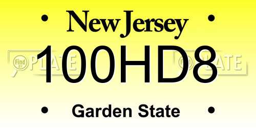 100HD8 New Jersey License Plate