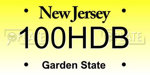 100HDB New Jersey License Plate