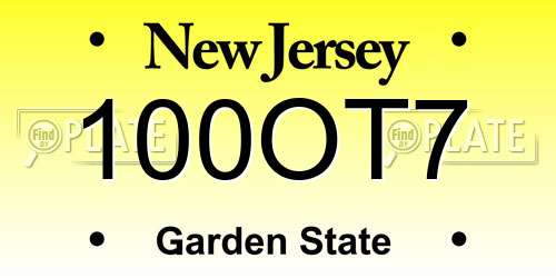 100OT7 New Jersey License Plate