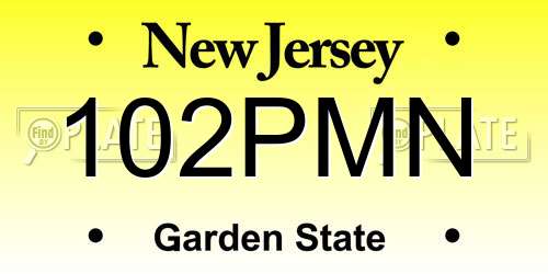 102PMN New Jersey License Plate