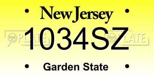 1034SZ New Jersey License Plate