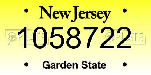 1058722 New Jersey License Plate