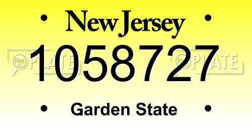 1058727 New Jersey License Plate