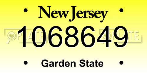 1068649 New Jersey License Plate
