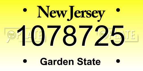 1078725 New Jersey License Plate