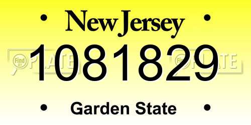 1081829 New Jersey License Plate