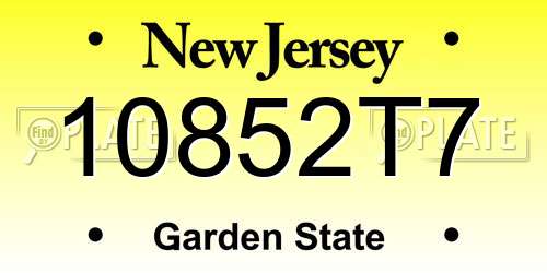 10852T7 New Jersey License Plate