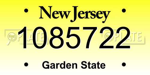 1085722 New Jersey License Plate