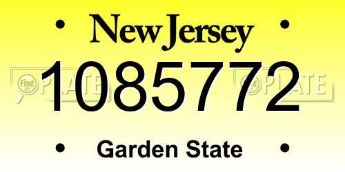 1085772 New Jersey License Plate