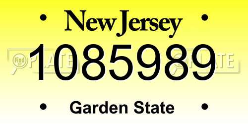 1085989 New Jersey License Plate