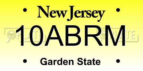 10ABRM New Jersey License Plate