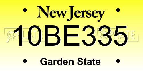 10BE335 New Jersey License Plate