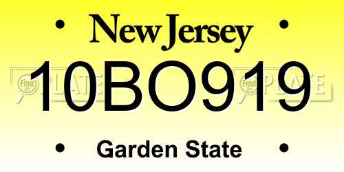10BO919 New Jersey License Plate